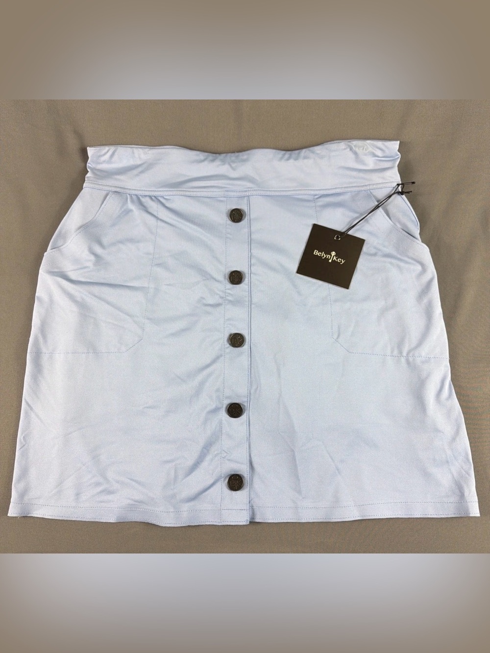 Belyn Key Womens Golf Skort Button Solid Medium Powder Blue Polyester Spandex